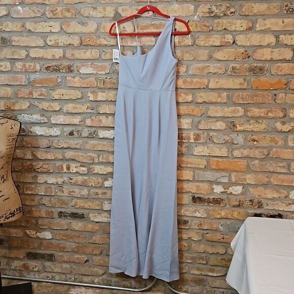 NWT After Six Mist Blue Crepe 1 shoulder cowl neck maxi dress size 6 - Picture 8 of 10